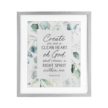 Imagem de Stupell Industries Impressão emoldurada cinza Clean Heart & Right Spirit sob vidro, design por Lettered and Lined, 16 x 13