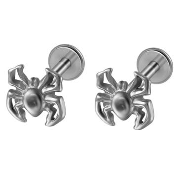 Imagem de Niaspi Aranha Threadless Push in Lip Rings Labret Stud for Women Men 16G Punk Spider Small Cartilage Tragus Helix Studs Brincos Medusa Piercing Jewelry, 16g, Titânio, Sem pedra preciosa