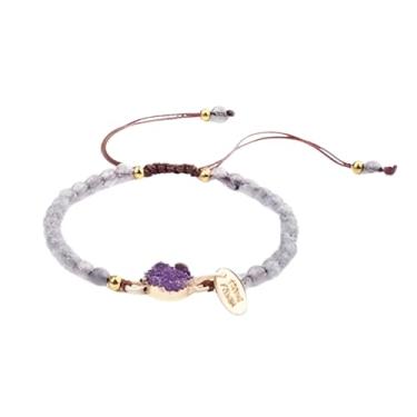Imagem de Pulseira Feminina Boho Chic Ajustável Com Pedras Naturais Estilo Artesanal Leve Elegante 4 Mm 24 Cm (Lilás)