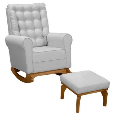 Imagem de Poltrona Amamentação Base Balanço E Puff Maju Linho Cinza F03 - Mpozenato