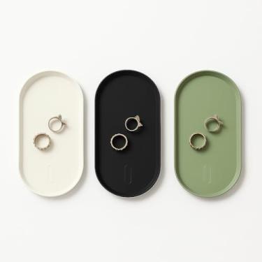 Imagem de Bandeja de silicone – Bandeja oval para banheiro e pia (21 x 10 cm) pode ser lavada na lava-louças, organizador de joias para banheiro, mesa, penteadeira e cosméticos (preto, branco e verde)