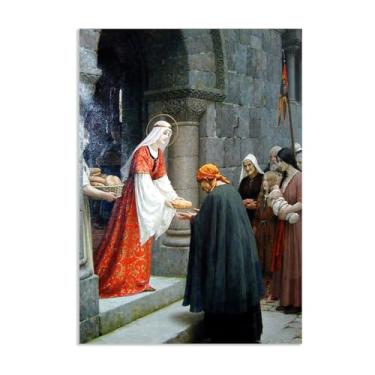 Imagem de SDYJ6GSW Edmund Leighton impressão em tela The Charity of St Elizabeth por Reproduções de pinturas famosas Edmund Leighton pôster arte de parede para sala de estar quarto decoração de parede 100 x 70