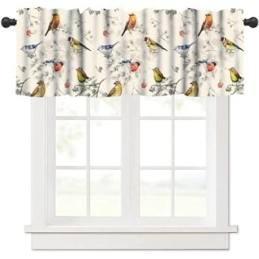 Imagem de JADERYS Cortinas de saia de pássaros colorido aquarela galho de árvore e pássaro estilo vintage com bolso de haste para decoração de cozinha, quarto, sala de estar, 1 painel L 137 x C 45 cm