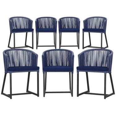 Imagem de 7 Cadeiras De Jantar área Noronha Preta E10 Trama  Azul