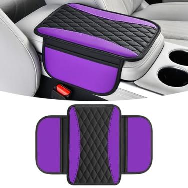 Imagem de SWQS Capas de console central de couro patchwork com bolsos laterais de armazenamento, capa de descanso de braço atualizada para organizador de assento de carro, decoração de carro elegante interior
