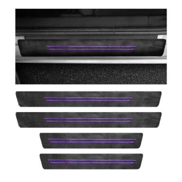 Imagem de MUQIDA 4 peças de protetor de soleira de porta de carro, protetor de borda de entrada de fibra de carbono anti-arranhões, tiras de limite de desgaste à prova d'água, adesivo para a maioria dos