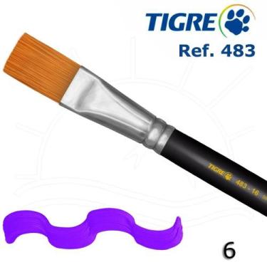 Imagem de Pincel Tigre 483 - Chato Sintético Dourado Acetinado, 06