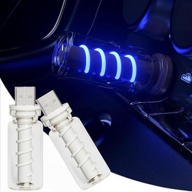 Imagem de 2 peças de luzes interiores de carro USB, reguláveis ao toque, design de mini garrafa de vidro retrô adequado para carros, quartos, corredores e acampamento (azul)