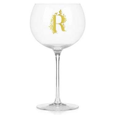 Imagem de Onebttl Taças de vinho personalizadas com haste, presentes de vinho fofos para mulheres, presentes com monograma para amantes de vinho em aniversários de Natal, com inicial R