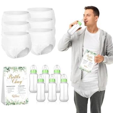 Imagem de 6 conjuntos de garrafas Chug chá de bebê jogo de chá de bebê lembrancinha verde engraçado garrafas de plástico descartáveis verde eucalipto sinal temático para gênero, revelar jogos, troca de fraldas