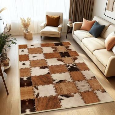 Imagem de Tapete de couro bovino para quarto, tapete de área oeste, 10 x 15 cm, corredor para sala de estar, tapetes laváveis ultrafinos, com estampa de vaca, capacho para ambientes internos, tapetes