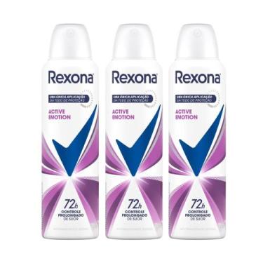 Imagem de Kit 3 Desodorante Antitranspirante Rexona Active Emotion Aerosol com 1