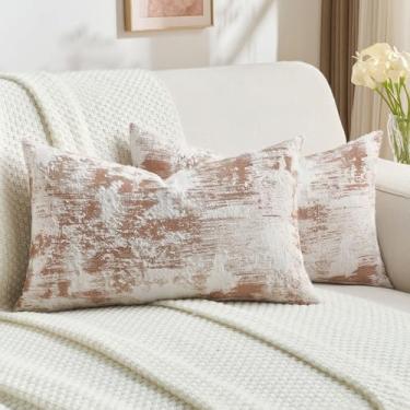 Imagem de FUTEI Conjunto de 2 capas de almofada decorativas brancas enferrujadas 30 x 50 cm, jacquard de caxemira sintética macia - fronha texturizada e aconchegante, decoração moderna para sofá-cama sala de