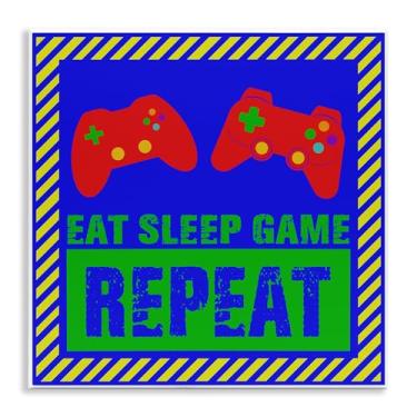 Imagem de Stupell Industries Arte de placa de parede vibrante Eat Sleep Game Repeat, design por Marcus Prime, 12 x 12