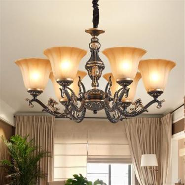 Imagem de Lustre retrô americano com LED, estilo europeu, luxuoso, para sala de estar, restaurante, quarto, escritório, casa de campo, hotel, café, escada (6 lâmpadas)