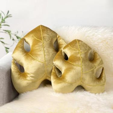 Imagem de AELS Conjunto de 2 almofadas decorativas de folhas 3D, conjunto de travesseiros de pelúcia Monstera Deliciosa de 45,7 cm e 35,5 cm para amantes de plantas, jardim, sala de estar, quarto, berçário