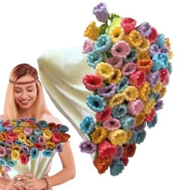 Imagem de Kit de cobertor de crochê | Buquê de flores tricotado feito à mão - Kit de tricô macio e grosso, lavável à máquina, decoração de casa para bebês iniciantes e adultos