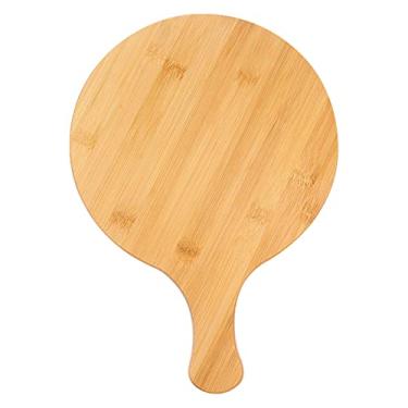 Imagem de Tábua de pizza de bambu bandeja de pão redonda prato de sobremesa tábua de corte de pizza com alça tábua de queijo casca de pizza prato de servir bandeja de comida pratos de jantar (tamanho: 23,5 x