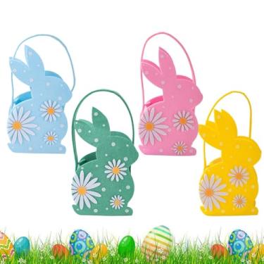 Imagem de Cestas de ovos em forma de coelhinho – 4 cestas de feltro em formato de coelhinho da Páscoa para meninos e meninas | Adereços de cena tradicional para ambientes internos e externos, bolsa de caça