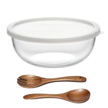 Imagem de Ronanemon Tigela grande de vidro de 6,2 litros para fazer pão de fermento com tampa, tigelas de cozinha de salada de vidro transparente de 30 cm para armazenamento de pão de salada de cozinha, para