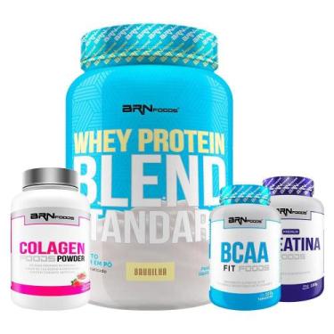 Imagem de Kit Whey Blend 900G+ Creatina Foods 100G+ Bcaa - Brn Foods