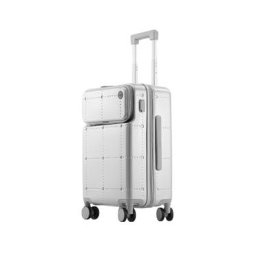 Imagem de Mala de bagagem com frente aberta, suporte de copo elegante, porta de carregamento USB, resistente a impactos, impermeável, estojo de transporte de grande capacidade, carrinho silencioso de vários