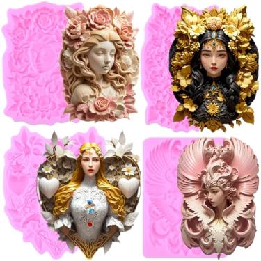 Imagem de MIYAHOUSE Goddess Avatar moldes de fondant para decoração de bolos, topo de cupcake, pasta de goma de chocolate, argila de polímero, conjunto de 4