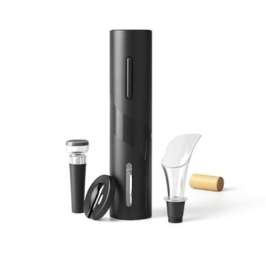 Imagem de Abridor de Vinho Automático Inox – Elétrico a Pilha, Cortador de Lacre e Bico Dosador, Preto