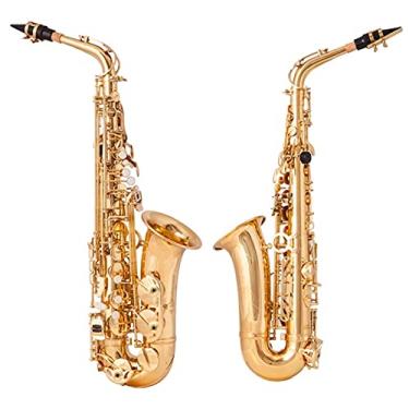 Imagem de Kit de saxofone para iniciantes EB Saxofone alto latão dourado laca instrumento musical E - Sax plano com acessórios de estojo instrumento de sopro (cor: dourado)