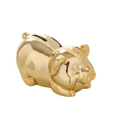 Imagem de Cofrinho dourado de cerâmica, decoração de mesa festiva com design criativo, ornamento bonito para sala de estar e dar de presente (tamanho único)