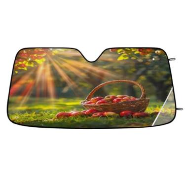 Imagem de Para-brisa dianteiro do carro, pára-brisa maçã, outono, sol, árvore, dobrável, leve, janela, para-sol, protetor de para-brisa, bloqueia o verão, raios UV, mantém o carro fresco, viseira de para-brisa