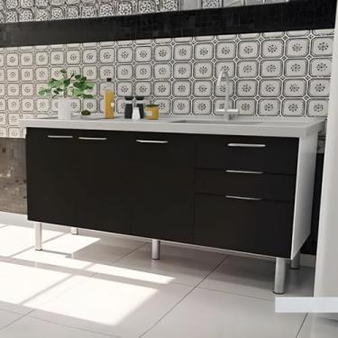 Imagem de Gabinete Cozinha Armário 3 Gavetas 2 Portas Multiuso 144cm (Preto)