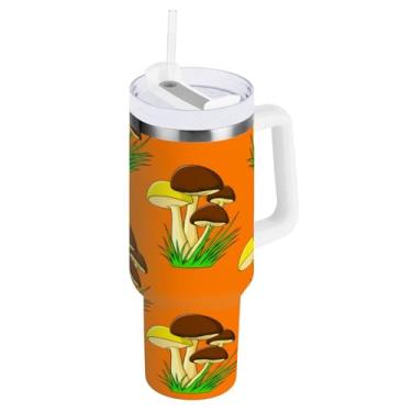 Imagem de Blueangle Copo isolado de 1,134 g com alça e tampa de canudo - Caneca de viagem de aço inoxidável à prova de vazamento, garrafa de água de cogumelos amarelos a vácuo de parede dupla (668)