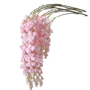 Imagem de 4 peças de flores artificiais de glicínia 94 cm, guirlandas falsas de ratã, flores de seda, para decoração de parede de festa de casamento, decoração de pano de fundo (rosa)