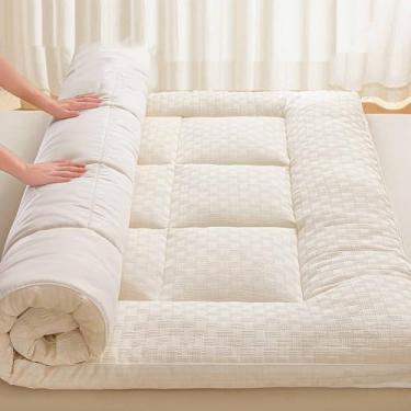 Imagem de Yadlan Colchão de chão japonês dobrável e portátil, colchão futon, 10 cm, protetor de colchão quente, protetor de colchão acolchoado com alças, colchão futon branco 135 x 200 cm