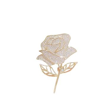 Imagem de Anmpab Broche de flor rosa de strass para mulheres broche floral de cristal brilhante para blazer lapela, cachecóis, traje de casamento de formatura, Large, Metal, Sem Pedra Preciosa