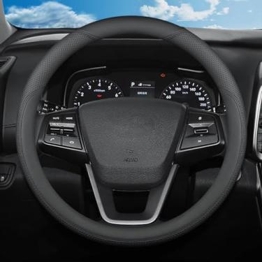 Imagem de SZYUCHEN Capa de volante para Hyundai Palisade Elantra Sonata Tucson Santa Fe Santa Cruz Kona Accent Venue Ioniq Genesis Azera Hybrid Sport N Line GT Limited SEL acessórios de carro, preto