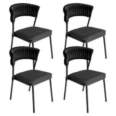 Imagem de Kit 4 Cadeiras Nice Alumínio Tricô Náutico Acesse Móveis Preto/cinza