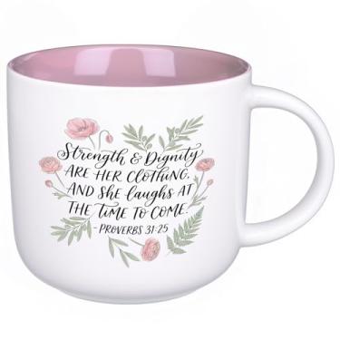 Imagem de ONRRI Caneca cristã interior rosa de 382 g com verso da Bíblia, xícara de café de cerâmica impressa nos dois lados, segura para micro-ondas, presente floral das escrituras para o dia das mães, avó