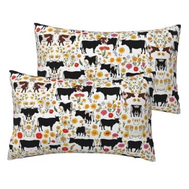 Imagem de Cattle Farm Sanctuary - Conjunto de 2 fronhas de linho sintético macio, capas reversíveis respiráveis para cama e sofá, decoração com zíper oculto