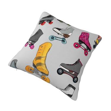 Imagem de Patins retrô coloridos - Almofada quadrada decorativa estampada - Design reversível, zíper oculto, poliéster macio para sofá, cama e carro - Hipoalergênico 66 cm x 66 cm