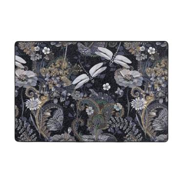 Imagem de ZERAOKE Tapetes de área cinza libélulas para sala de estar 1,2 x 1,5 m, tapete macio e moderno, tapetes antiderrapantes e felpudos para decoração de casa, tapete lavável para quarto, jantar,