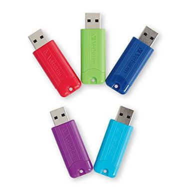 Imagem de Verbatim Pen Drive retrátil USB 3.2 Geração 1 de risca de 64 GB - Pacote com 5 - Multicolorido (verde, azul, vermelho, roxo, ciano)