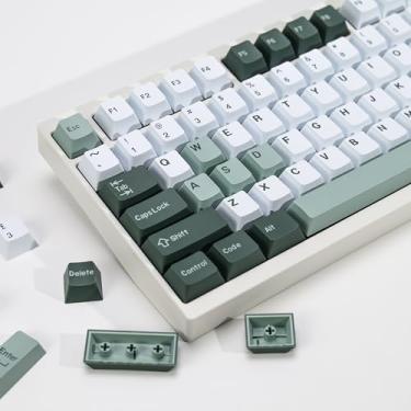 Imagem de KBDiy Conjunto de teclas botânicas PBT Double Shot, 174 teclas verdes, teclas fofas, 60% de perfil cereja para teclado mecânico 61/64/68/84/87/100/104/108
