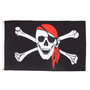 Imagem de AZ FLAG - Bandeira Bandana Vermelha Pirata - Grande 1,5 x 2,3 m - Poliéster 100D Jolly Roger Grande Banner com Dois Ilhós de Metal - Resistente ao desbotamento - Cores Vivas - 1,5 m x 2,5 m - 250 x