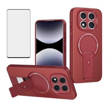 Imagem de Asuwish Capa de celular para Xiaomi Redmi Note 14 Pro 5G/Note14 Pro Plus/Poco X7 Capa magnética de fibra de carbono com protetor de tela de vidro temperado e suporte de célula protetora 14Pro 14Pro+