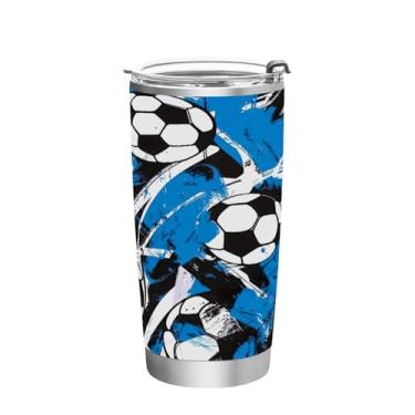 Imagem de STAYTOP Copo colorido de aço inoxidável de futebol de 590 ml, copo de café isolado com tampa e canudo, caneca de café de viagem de parede dupla para bebidas quentes e frias