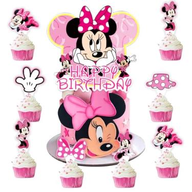 Imagem de Pink Mouse Birthday Cake Topper for Girls, 25 Pcs Cute Mouse Cake Topper and Cupcake Toppers Set, Cartoon Themed Celebration Cake Decor, Perfect for Kids' Cartoon Birthday Baby Shower Party Supplies