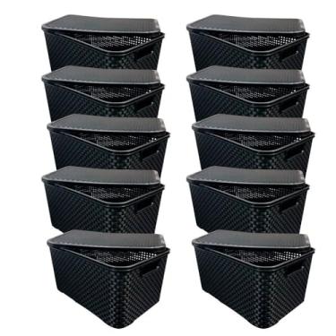 Imagem de Kit 6 Caixa Cesta Organizadora Pequena 7 Litros Empilhável com Tampa Preto