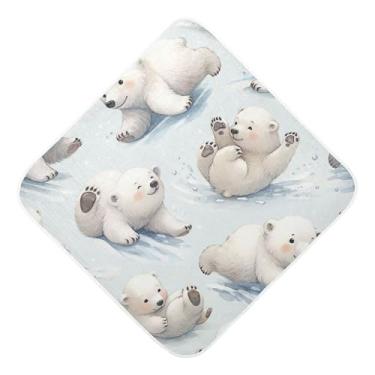 Imagem de Burbuja Toalha de banho de bebê Snow Bear - Toalha com capuz de musselina macia e absorvente para recém-nascidos, 89 x 89 cm